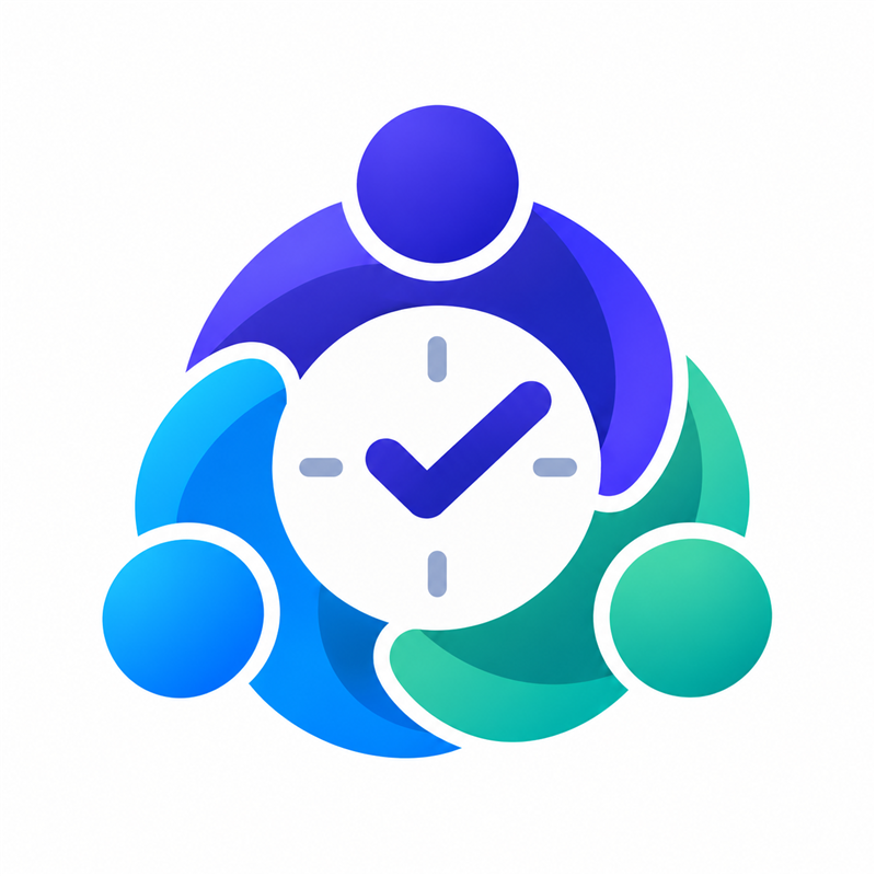 TimeBallot logo: three people around a clock with a checkmark